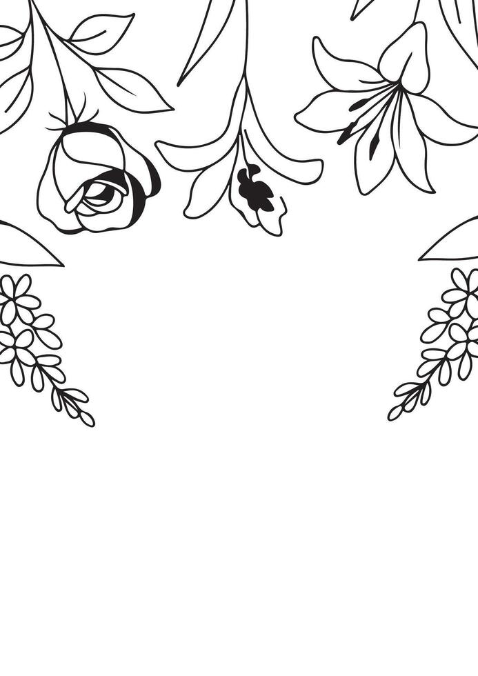 horizontal poster with simple icons of buds of various flowers and branches drawn with several lines in line art style, for logos and tattoos vector
