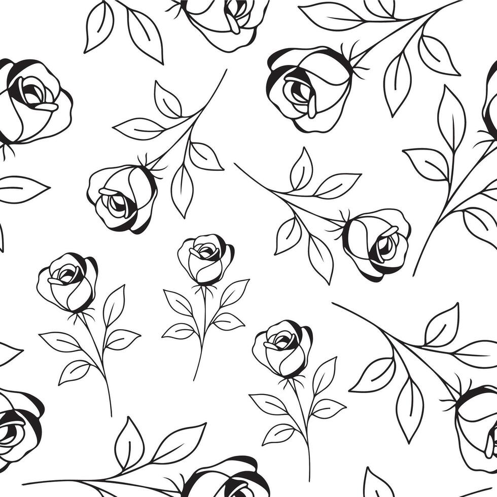 seamless pattern with a simple rose bud icon drawn with several lines in line art style, for logos and tattoos vector