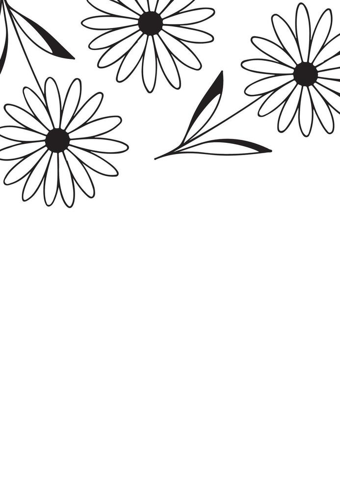 vertical poster or card template with a daisy bud icon drawn with several lines in line art style, for logos and tattoos vector