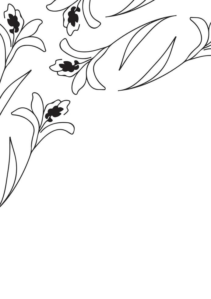 vertical poster or card template with a simple icon of a closed lily bud drawn with several lines in line art style, for logos and tattoos vector