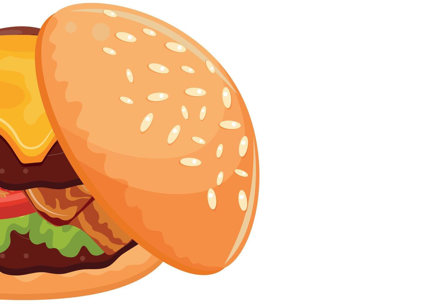 poster with burgers, namely with half a burger with a fried patty, vegetables, lettuce, melted cheese and a bun with congee, for World Burger Day vector