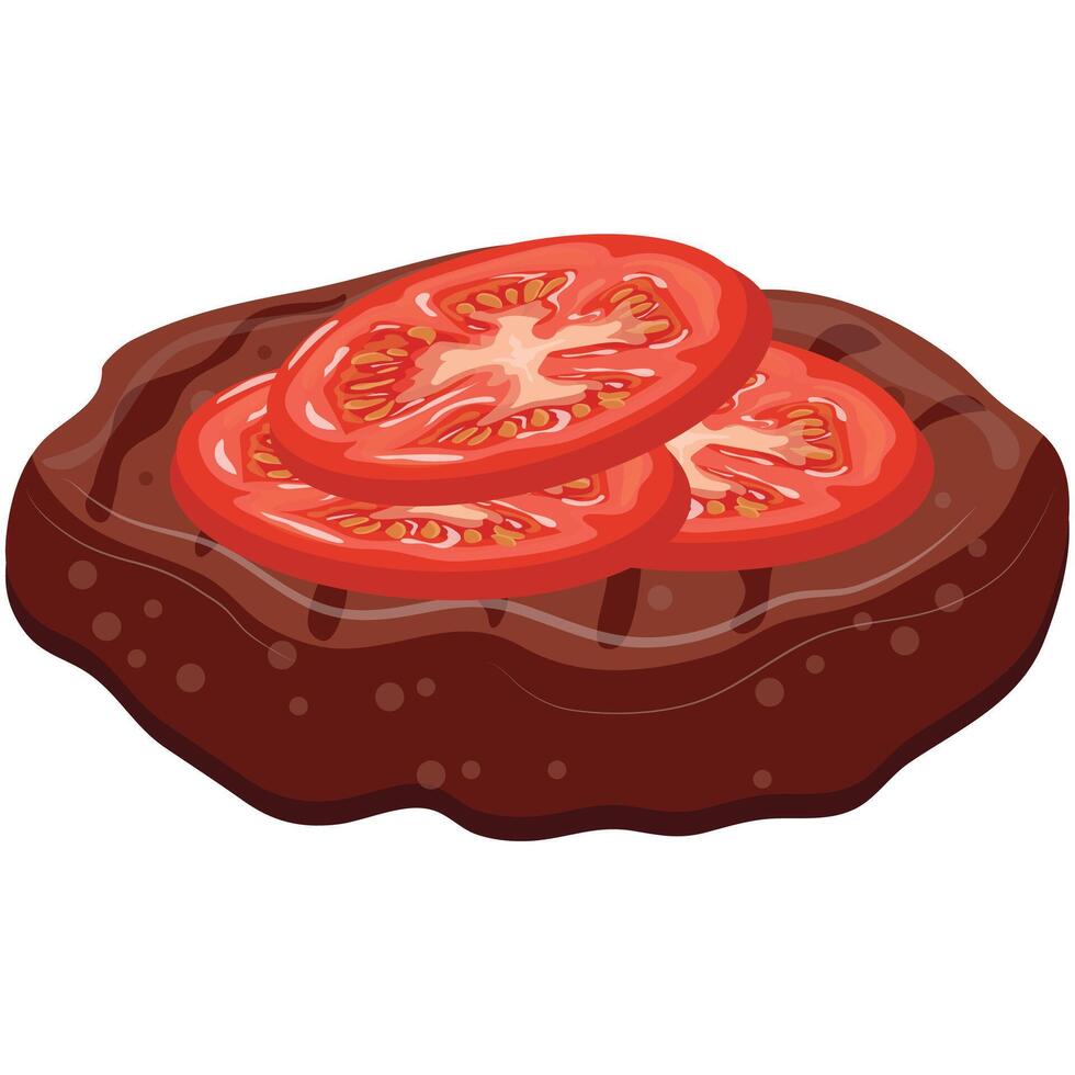 icon of grilled meat patty for hamburger and red tomato slices, for international hamburger day vector