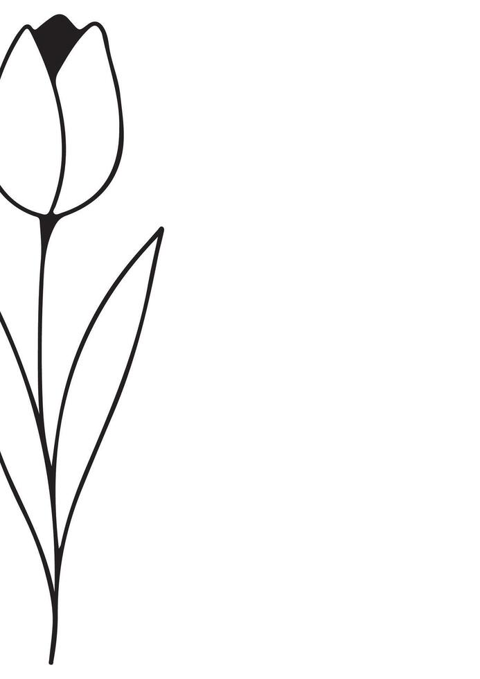 vertical poster or greeting card template with a simple tulip bud icon drawn with a few lines in line art style, for logos and tattoos vector