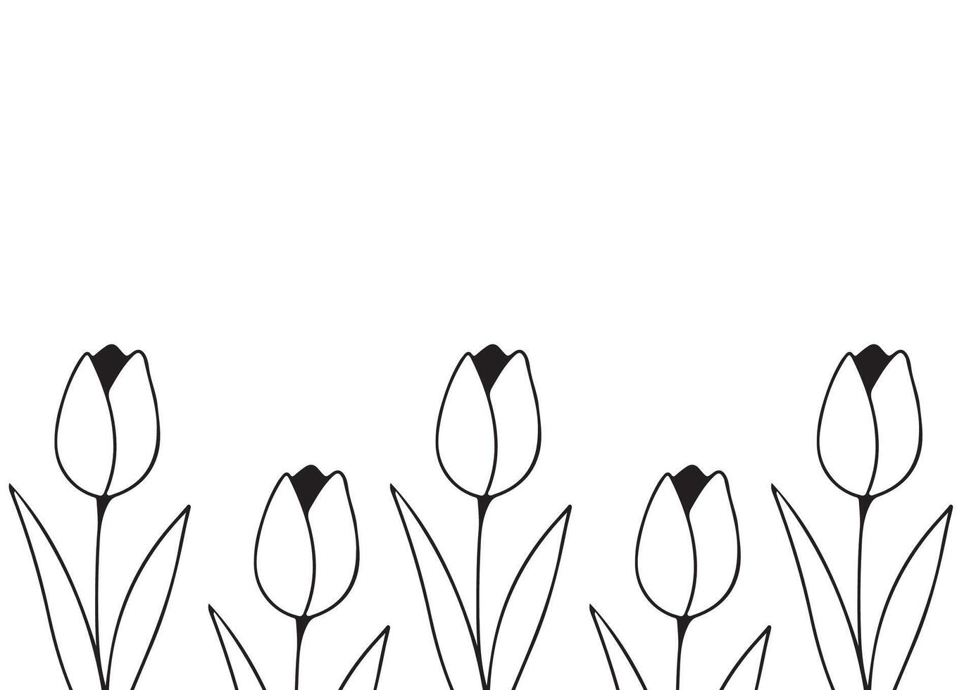 poster or greeting card template with a simple tulip bud icon drawn with a few lines in line art style, for logos and tattoos vector