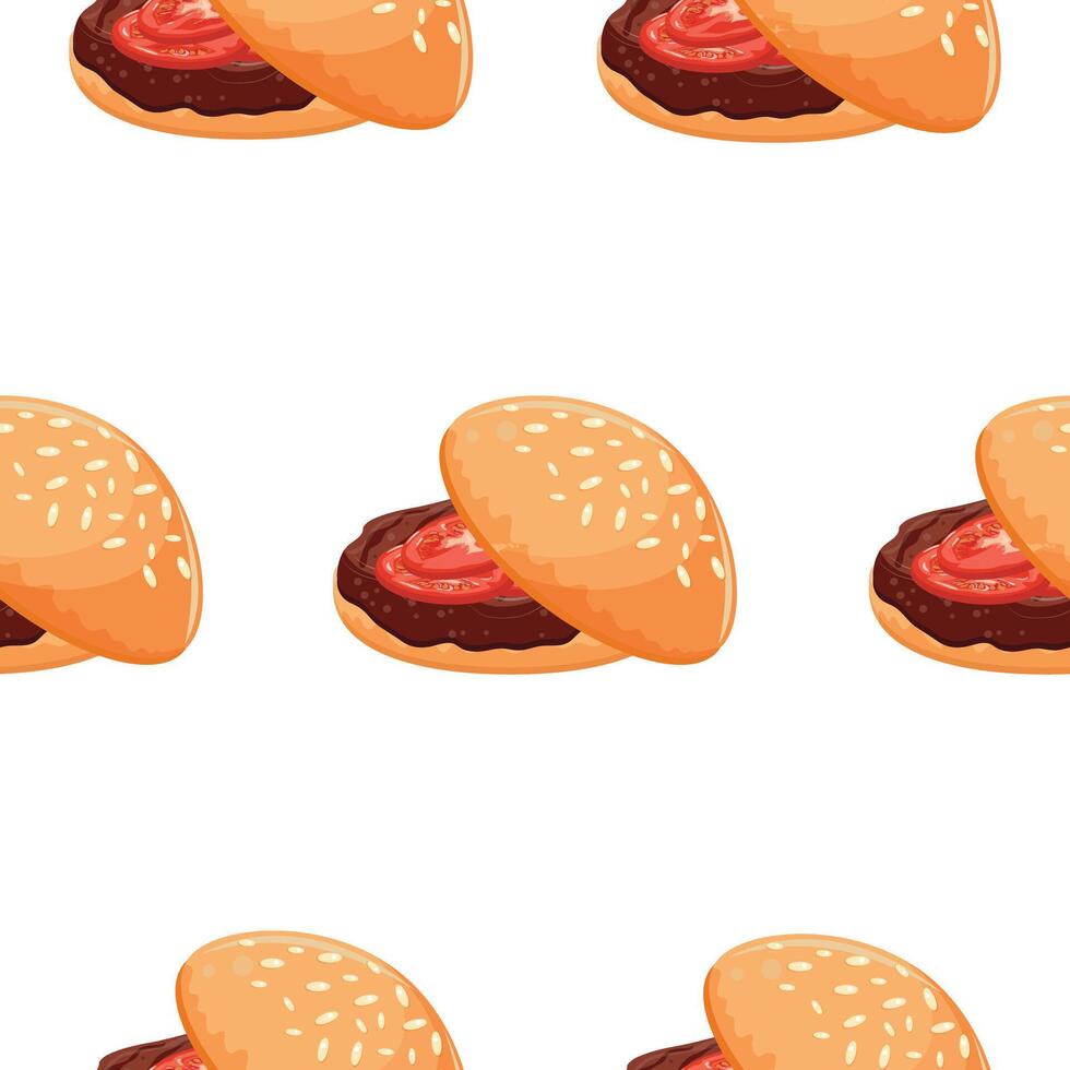 pattern with hamburger icon with wheat bun with congee and beef patty and tomato slices, for World Burger Day vector