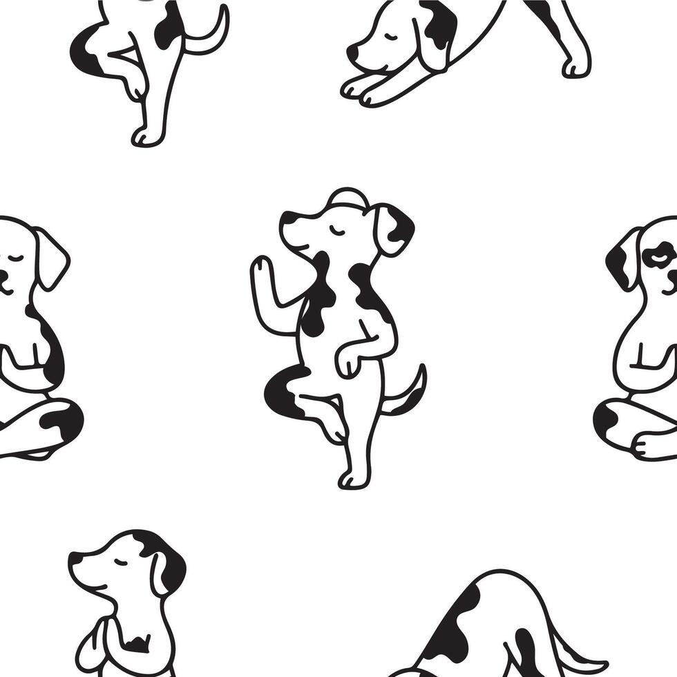 pattern with a set of dogs practicing yoga and meditating in various yoga poses, for logos or various designs vector