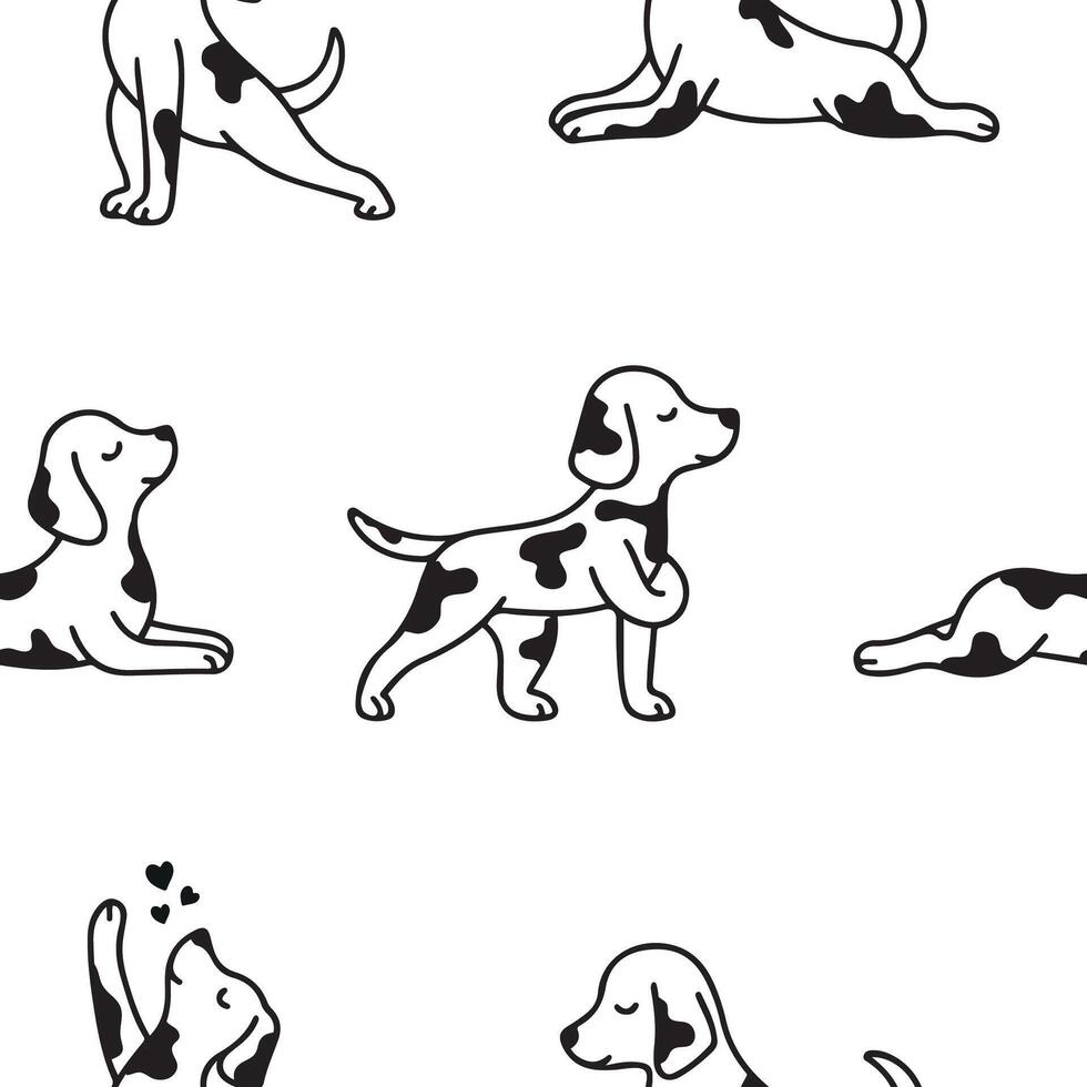 pattern with a set of dogs practicing various yoga poses and meditating, for logos or various designs vector
