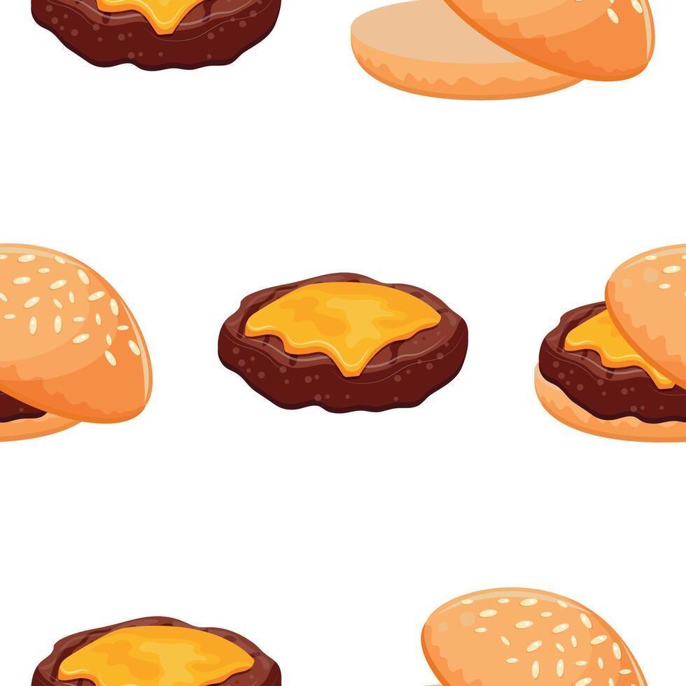 pattern with a hamburger icon with a wheat bun with congee and a beef patty and a melted piece of cheddar cheese, for World Burger Day vector