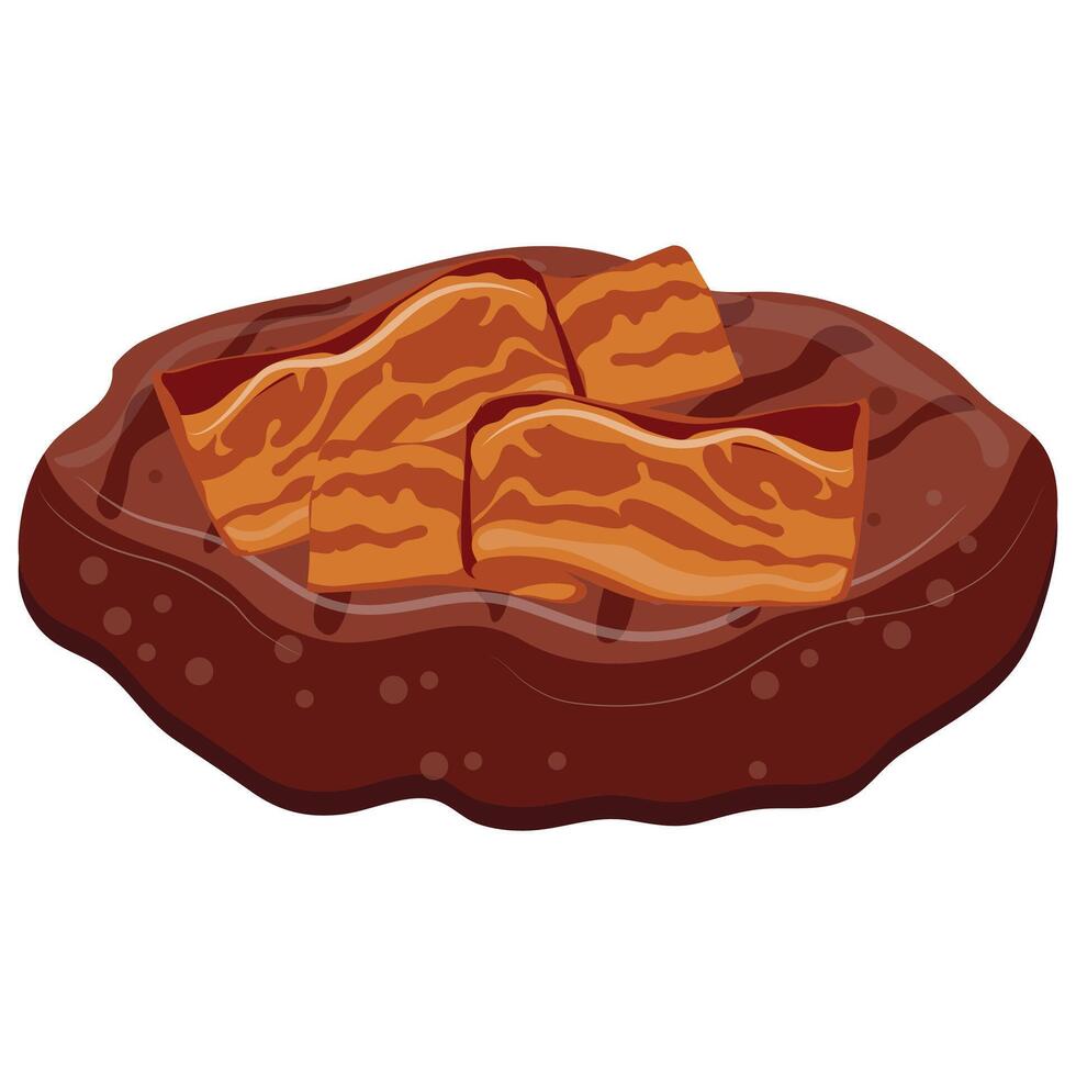 icon of a grilled hamburger patty and fried bacon, for international hamburger day vector