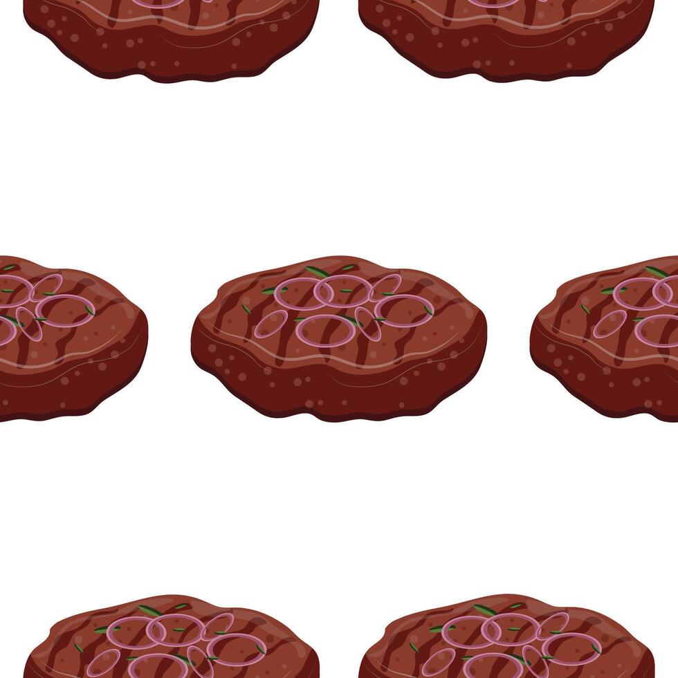 pattern with icon of grilled meat patty for hamburger and pickled onion on top, for international hamburger day vector