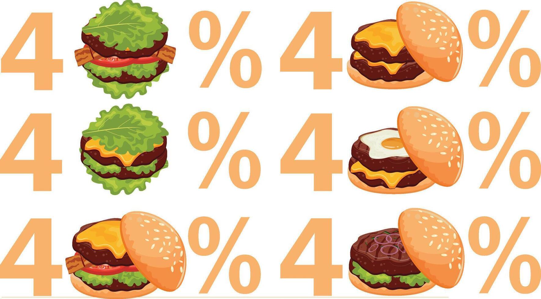 40 percent off template with burgers with various ingredients, vegetables in wheat buns, for World Burger Day vector