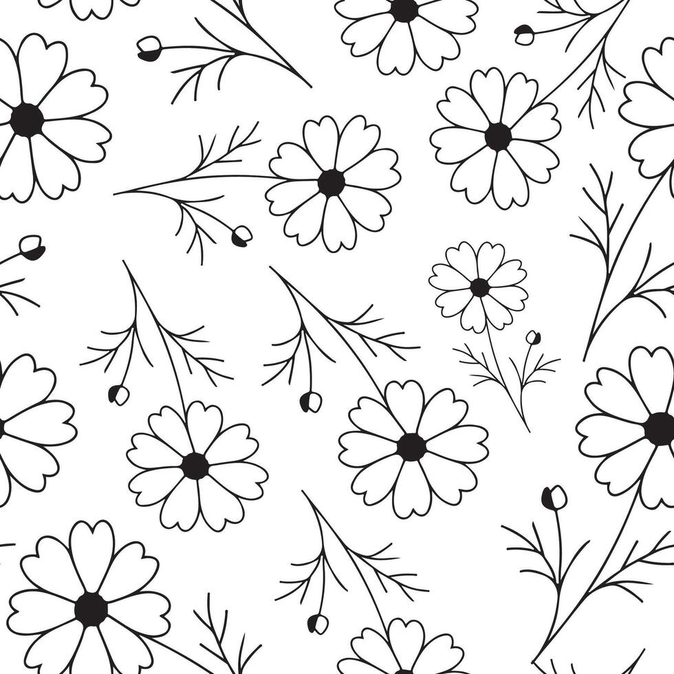 seamless pattern with a simple icon of a mallow bud drawn with several lines in line art style, for logos and tattoos vector