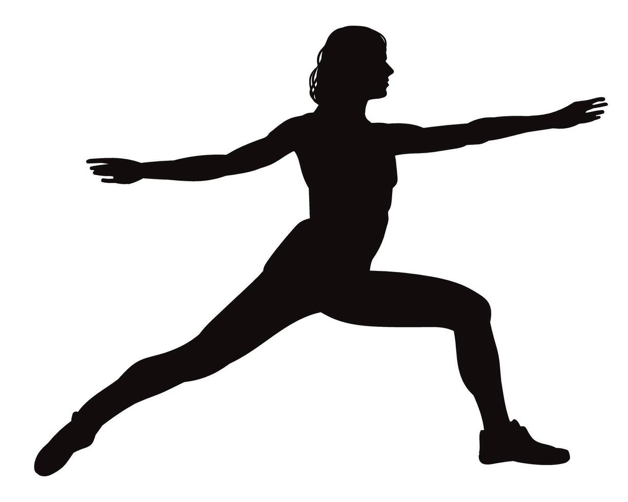 Silhouette of athletic woman doing dynamic stretching exercise vector