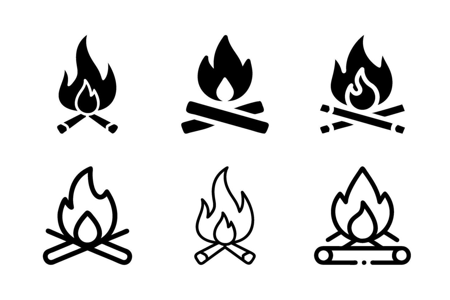 A modern icon set showcasing bonfires, perfect for camping, outdoor, and adventure designs. vector