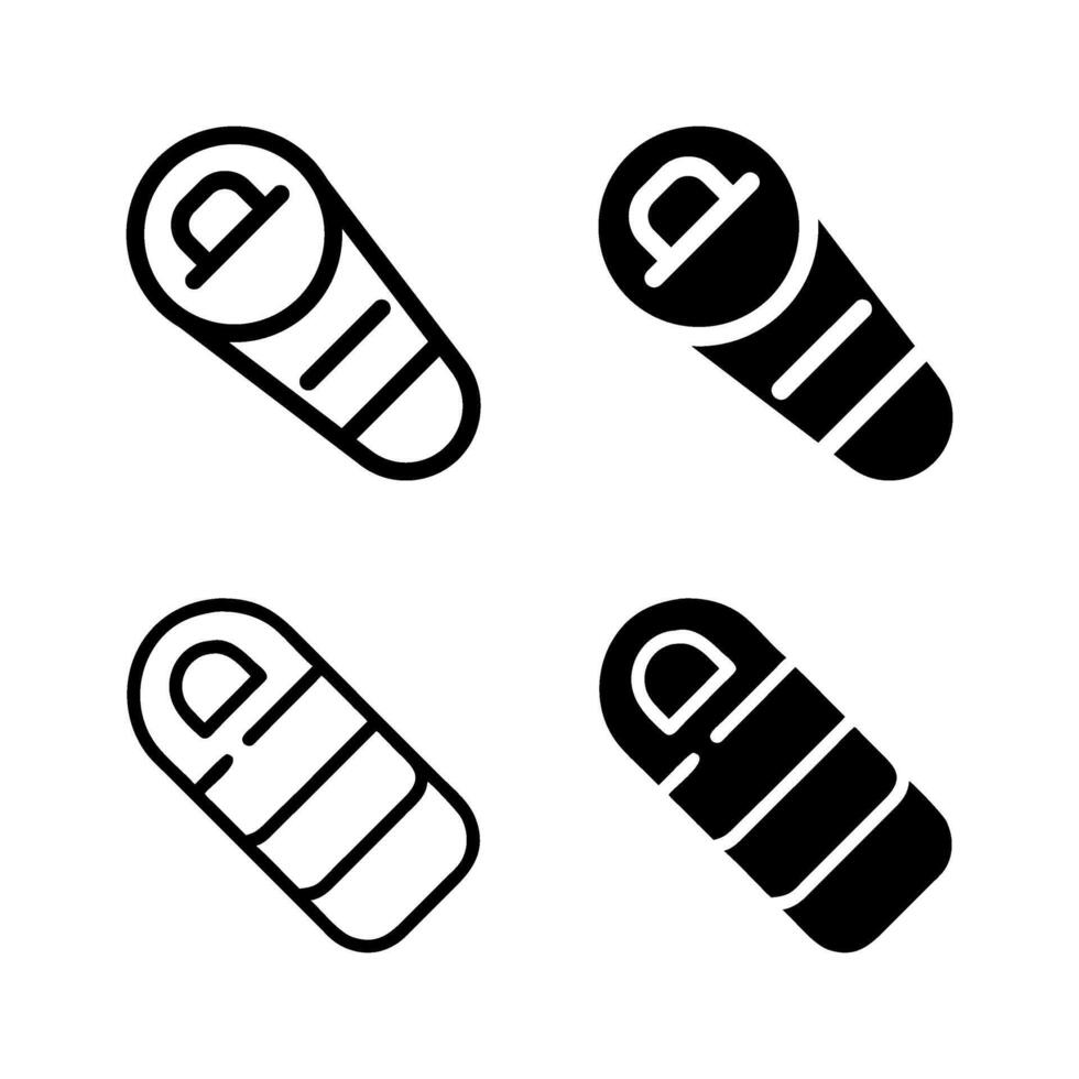 icon set featuring sleeping bags, suitable for camping and outdoor designs. vector
