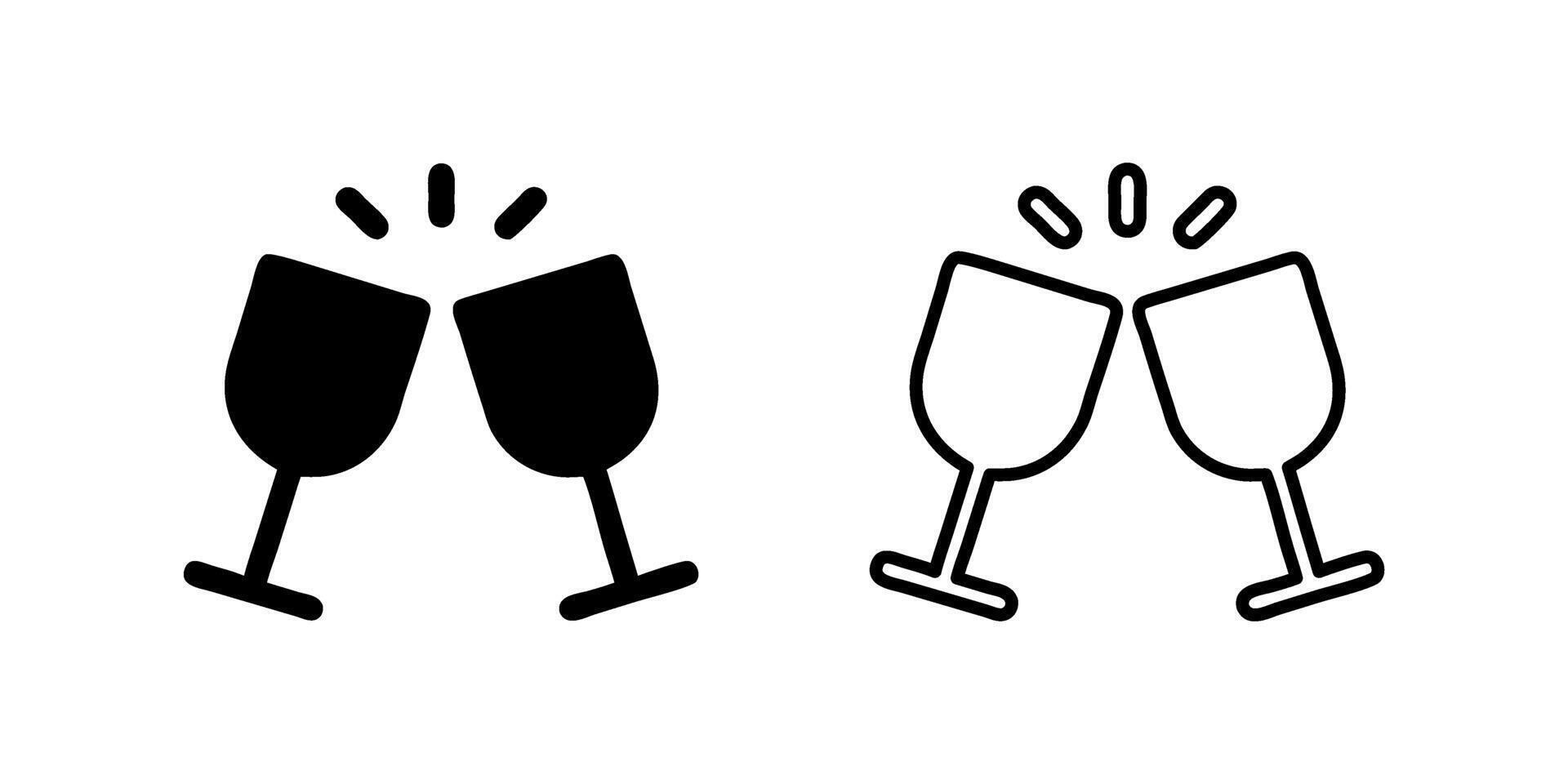 A minimalist icon set featuring clinking glasses, perfect for celebration and toast designs. vector