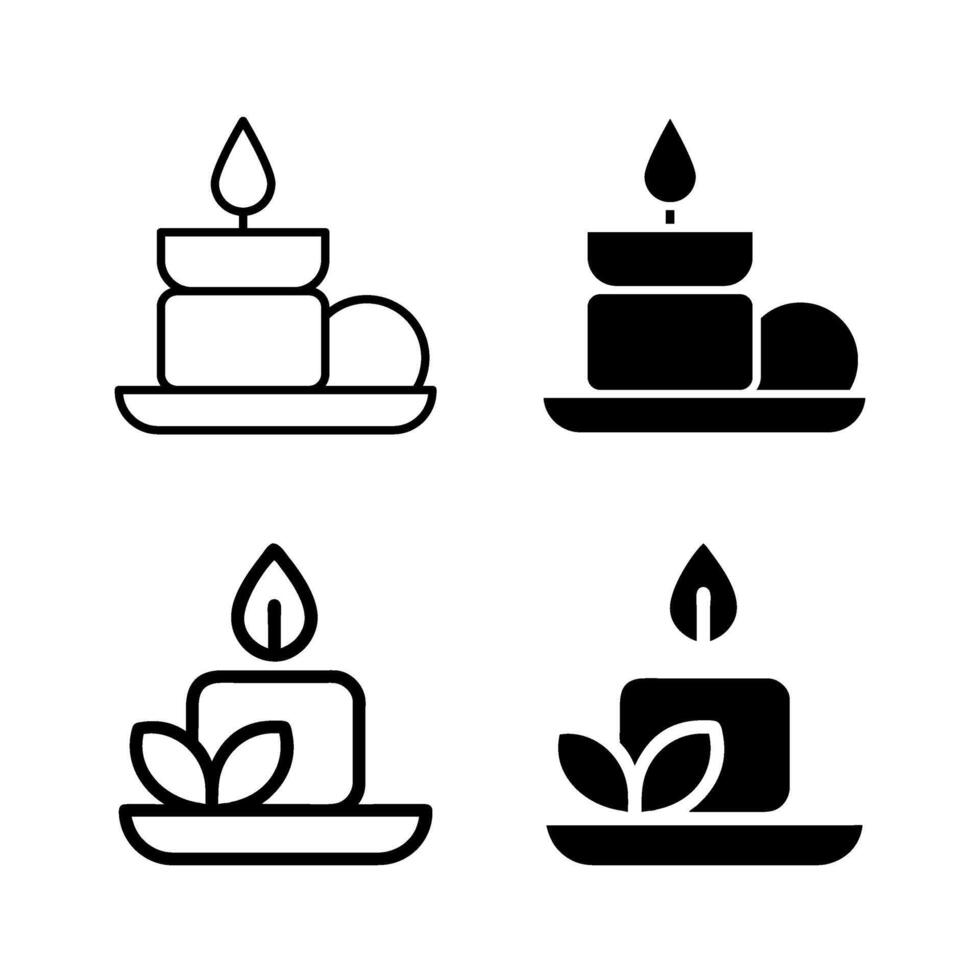 icon set featuring spa candles, ideal for relaxation and ambiance designs. vector