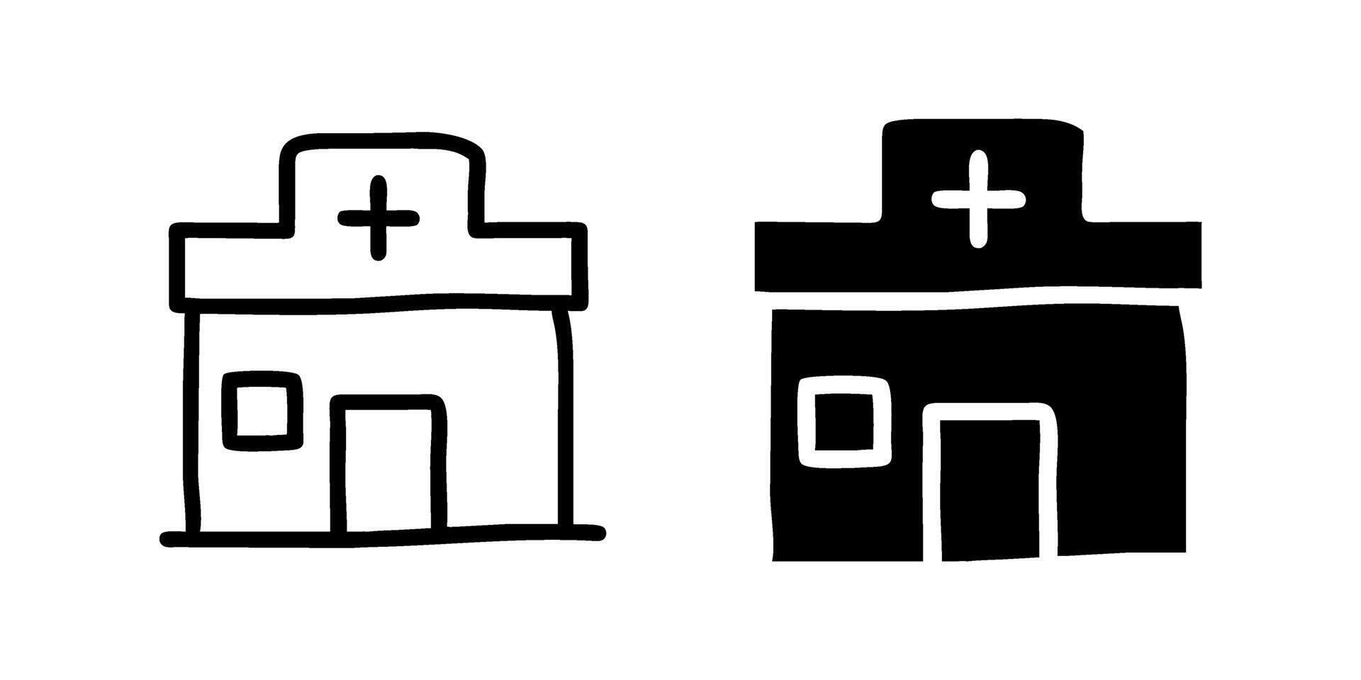 A simple icon set depicting healthcare centers, ideal for medical and wellness designs. vector
