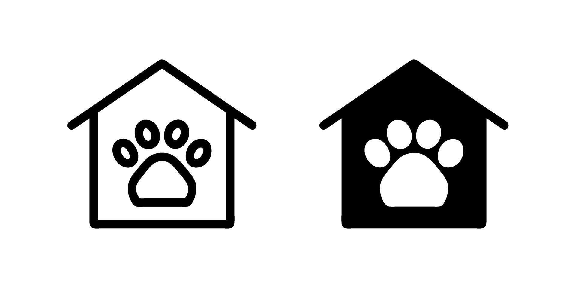 A simple icon set depicting paw house symbols, ideal for pet and animal shelter designs. vector