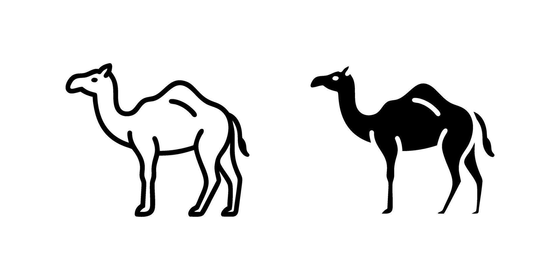 A minimalist icon set showcasing camels, perfect for desert, travel, and animal themed designs. vector