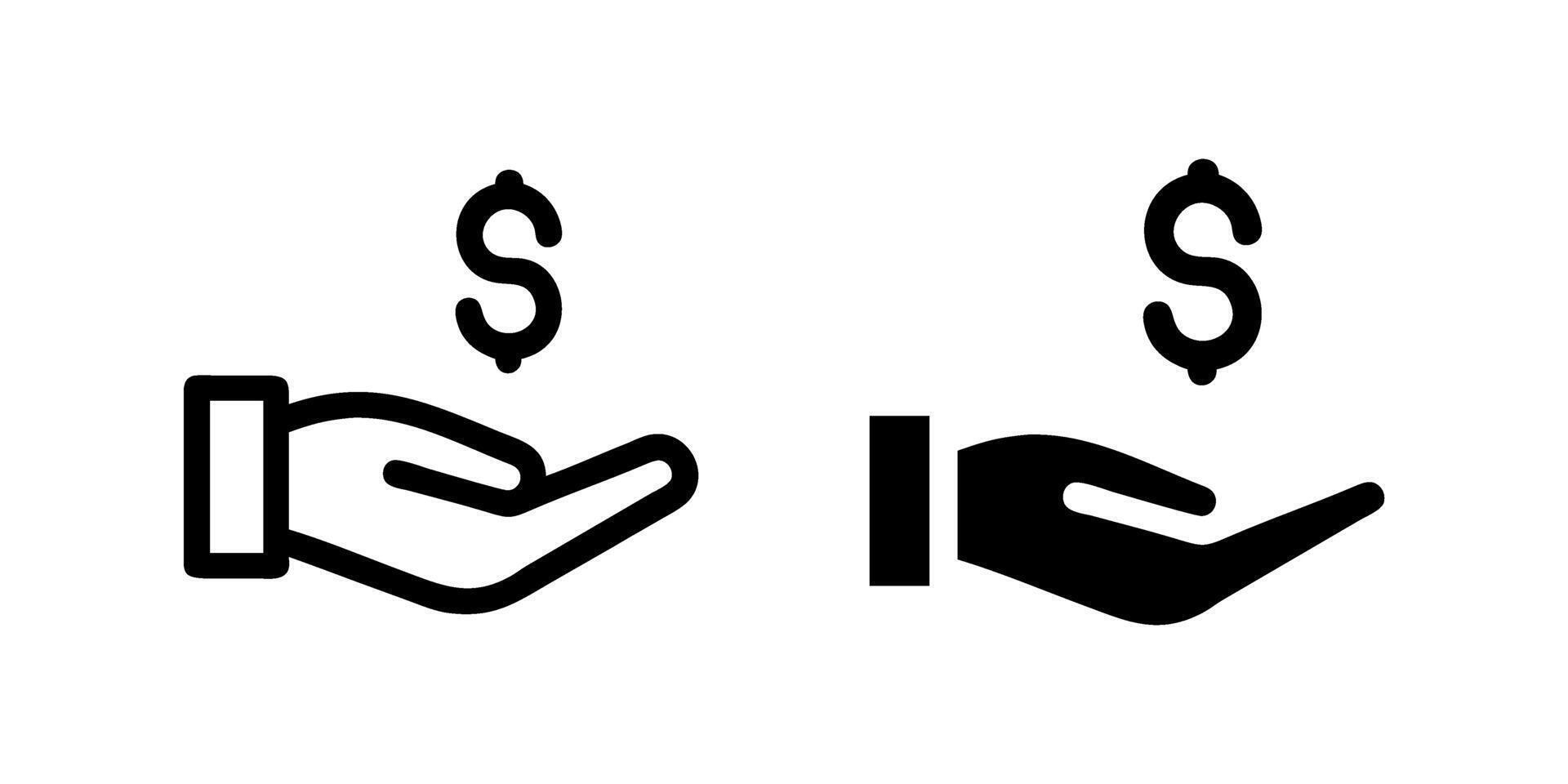 A minimalist icon set showcasing a hand giving a dollar, perfect for charity and finance designs. vector