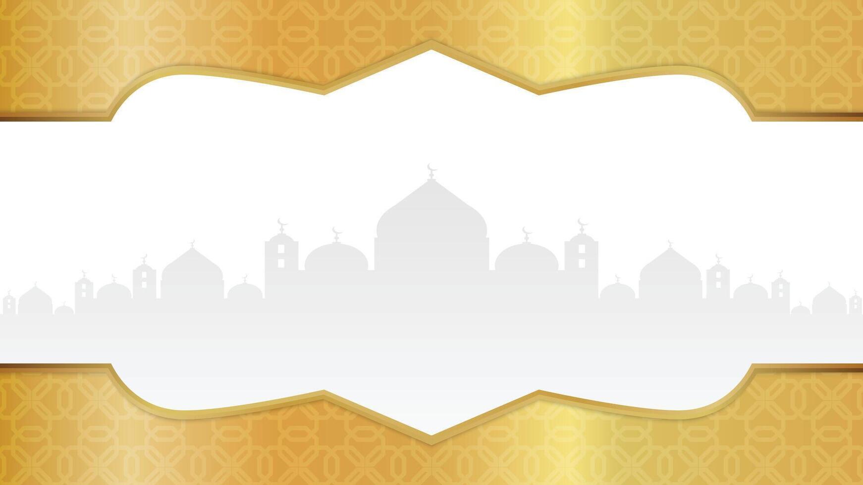 Golden Ramadan Kareem Islamic Border Background with Mosque Silhouette and Ornamental Patterns vector