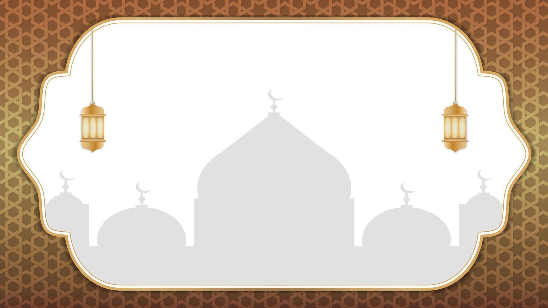 Golden Islamic Ramadan Kareem Background with Mosque Silhouette and Hanging Lanterns vector