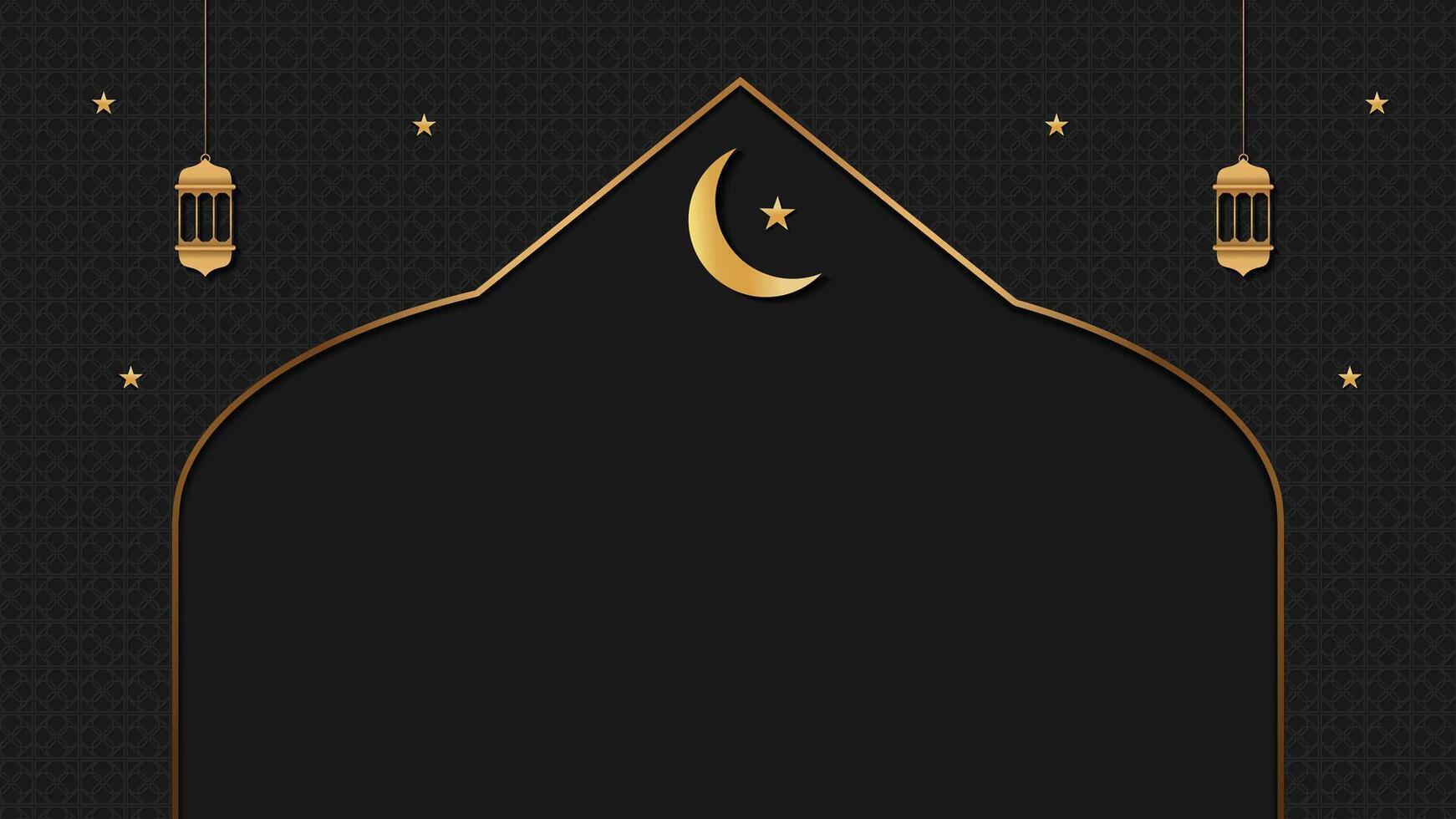 Ramadan Islamic Elegant Background Black and Gold Design With Crescent Moon and Hanging Lanterns vector