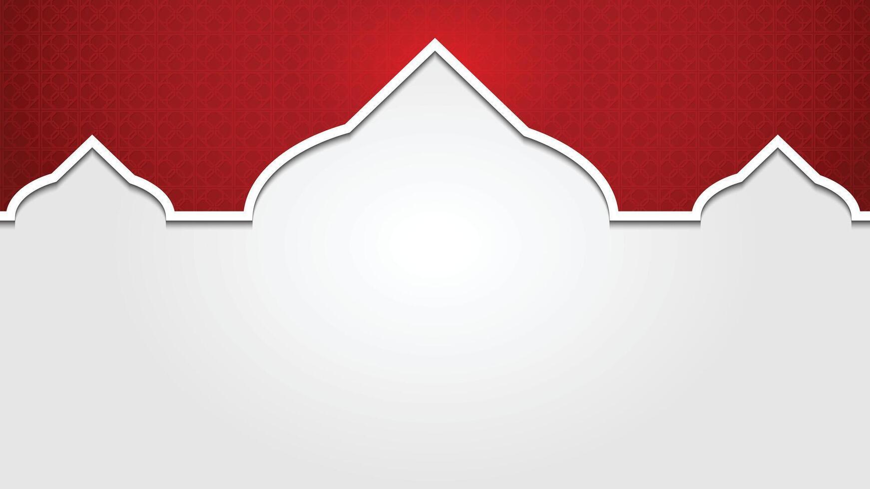 Ramadan Kareem Islamic Ornamental Background with Mosque Frame Red and White Color vector