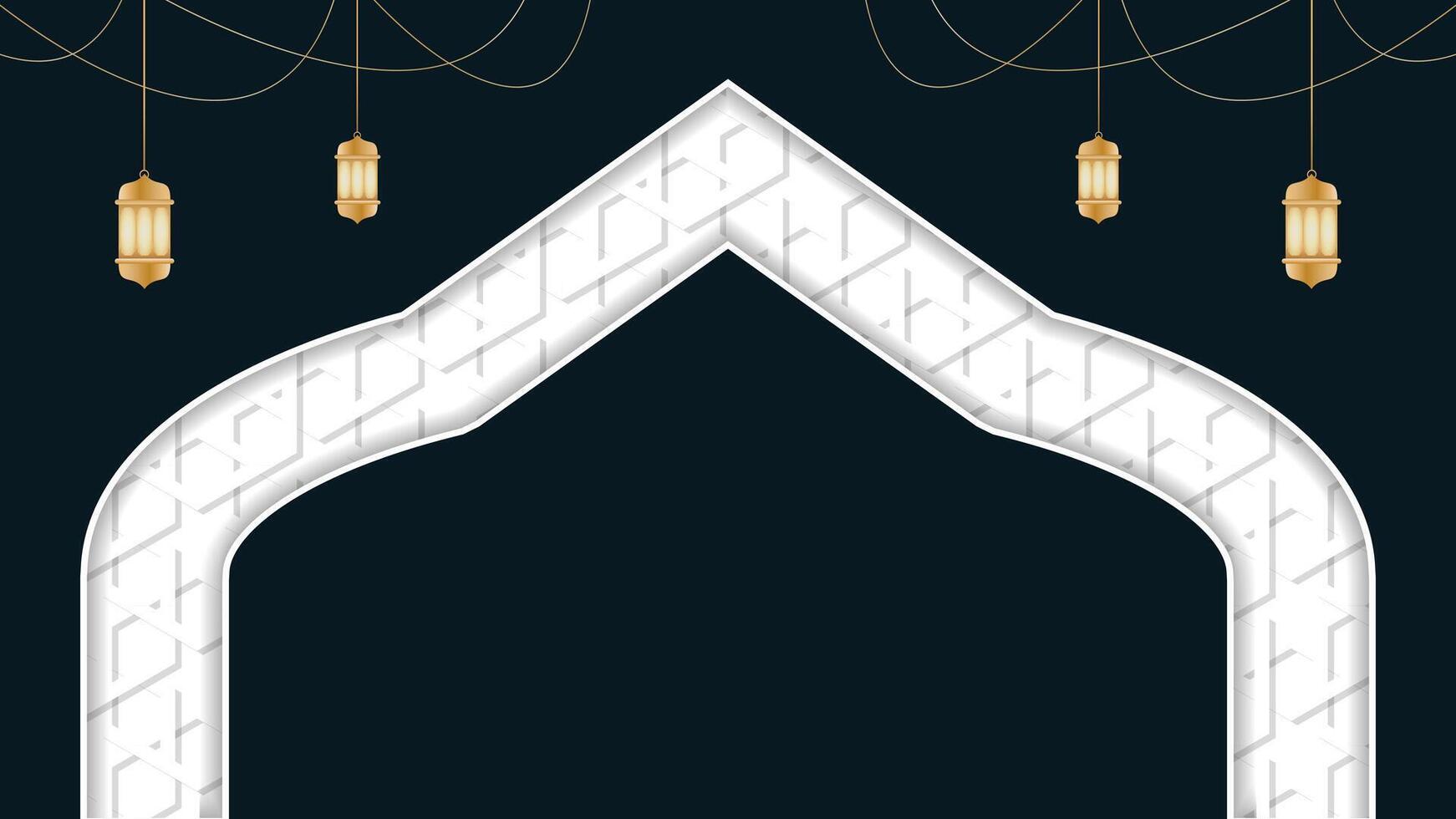 Black Ramadan Kareem Arabic Islamic Background with Hanging Decorative Lanterns and Intricate Patterns vector
