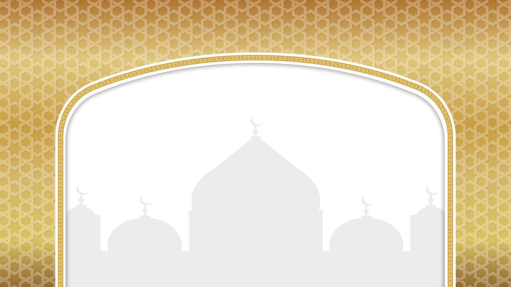 Gold Ramadan Kareem Islamic Background Frame with Mosque Silhouette vector