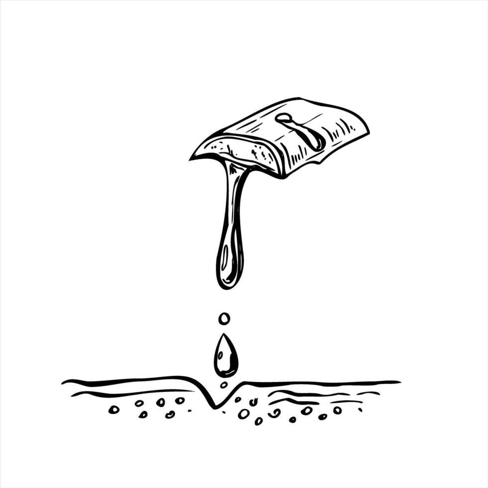 Abstract wound with aloe juice dripping from cut leaf monochrome illustration. Natural herb healing graphic sketch for medical brochures, skincare packaging, first aid guides vector