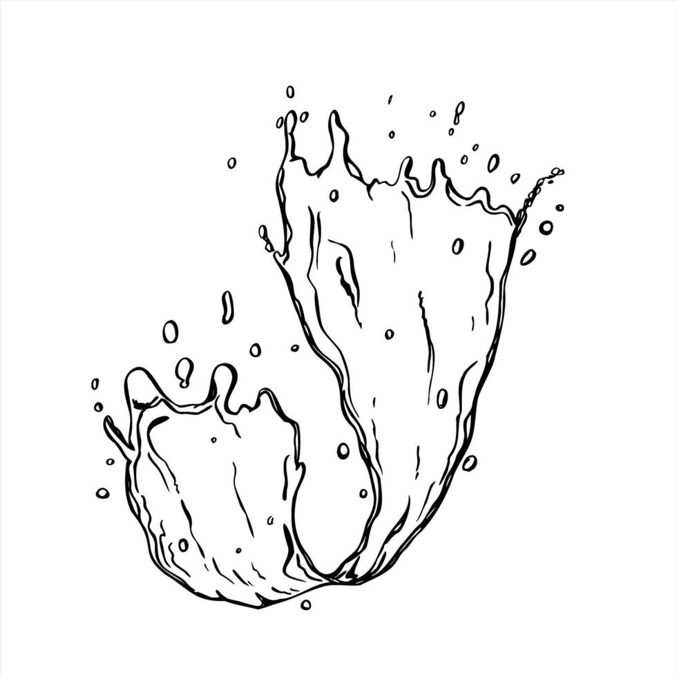 monochrome pure water splash with drops black and white drawing. Flowing water wave texture with bubbles graphic sketch for beverage branding, skincare packaging, summer freshness design vector
