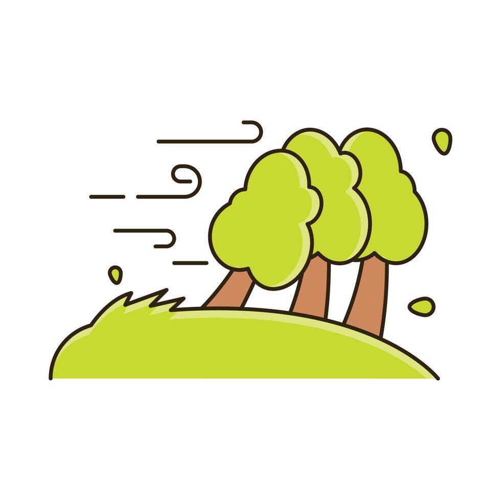 A cartoon illustration of trees on a hill vector