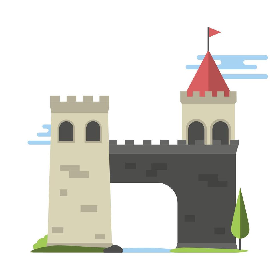 Castle with a red flag on top, isolated on a white background vector