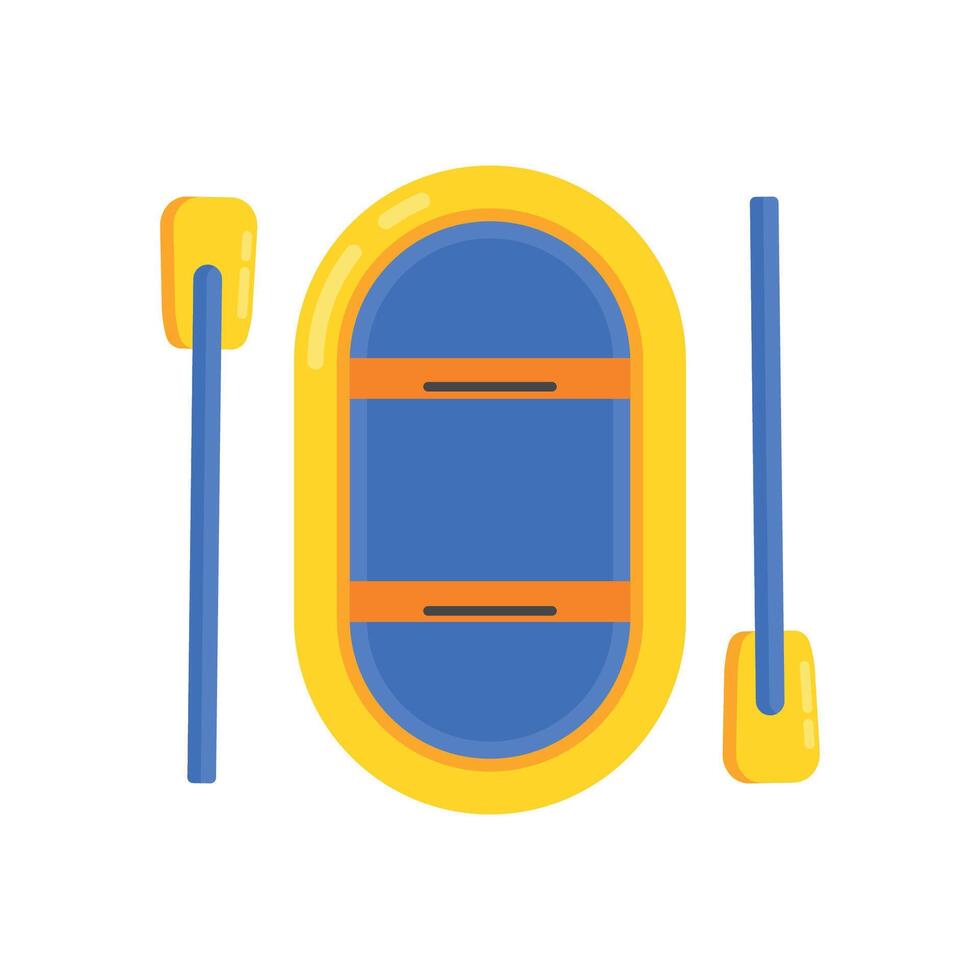 A yellow and blue inflatable boat with paddles vector