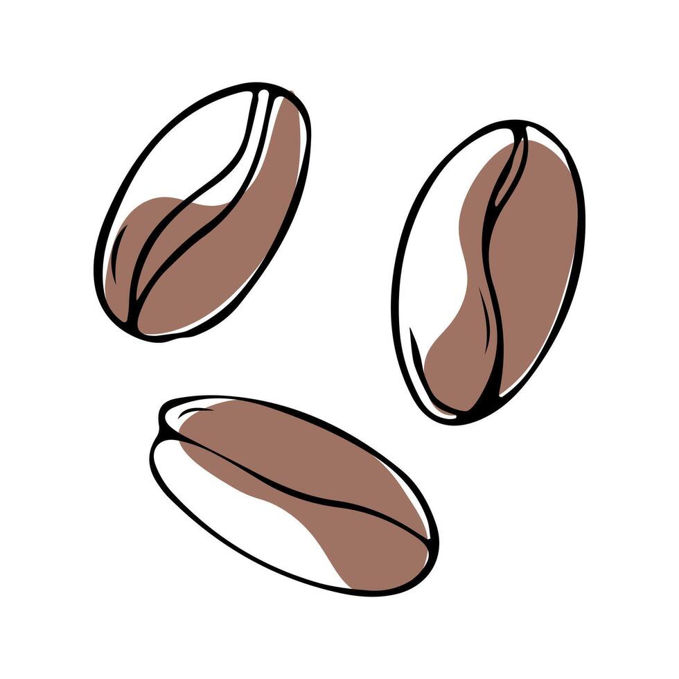 Set of coffee beans in linear hand drawn style.Illustration of scattered beans. vector