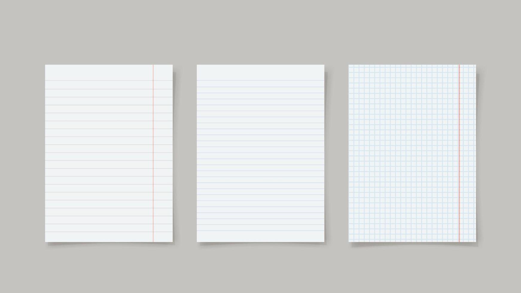 various realistic copybook paper lists in set vector