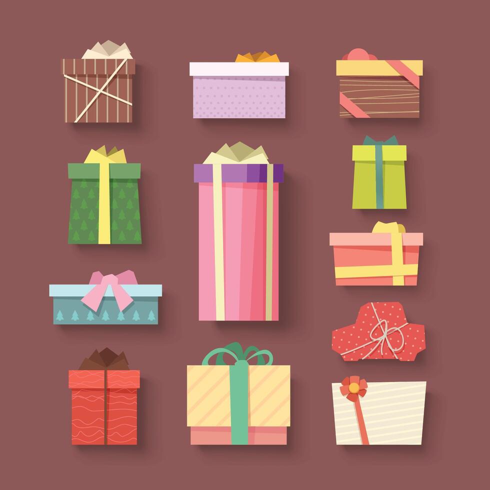 xmas gifts set with shadows brown back vector