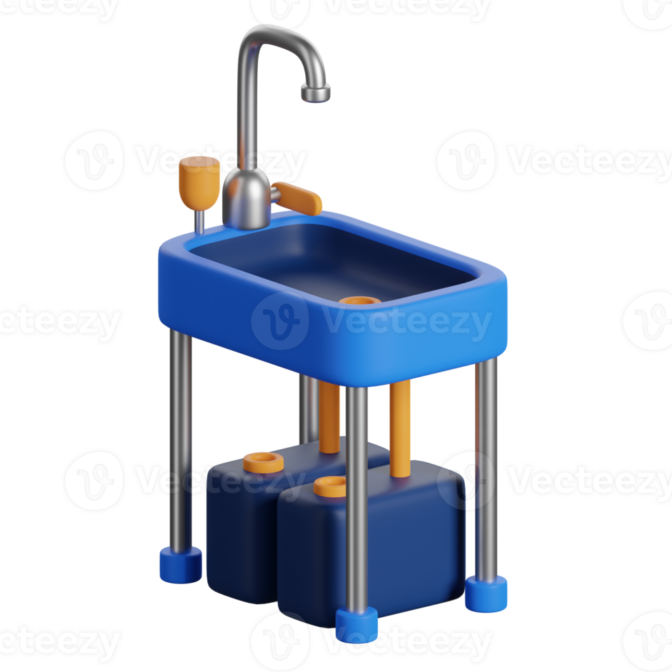 A blue sink with a yellow handle and a blue faucet png