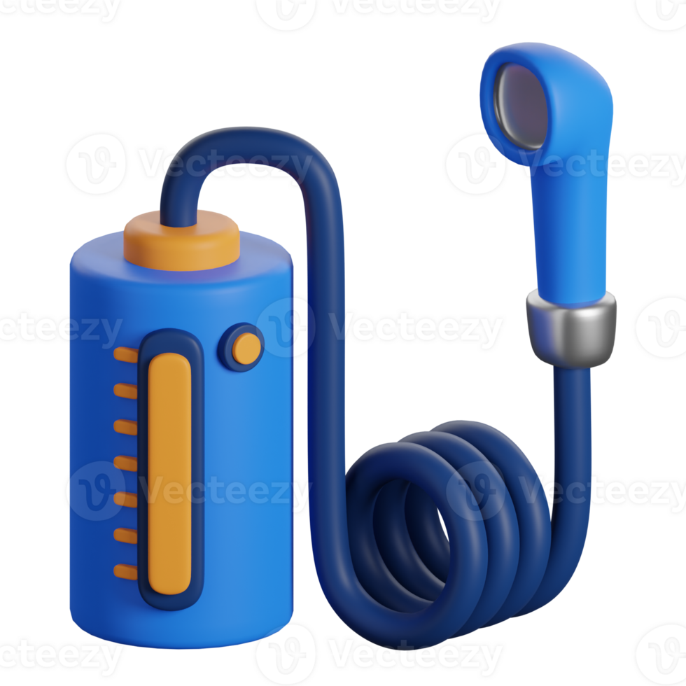 A blue water tank with a hose attached to it png
