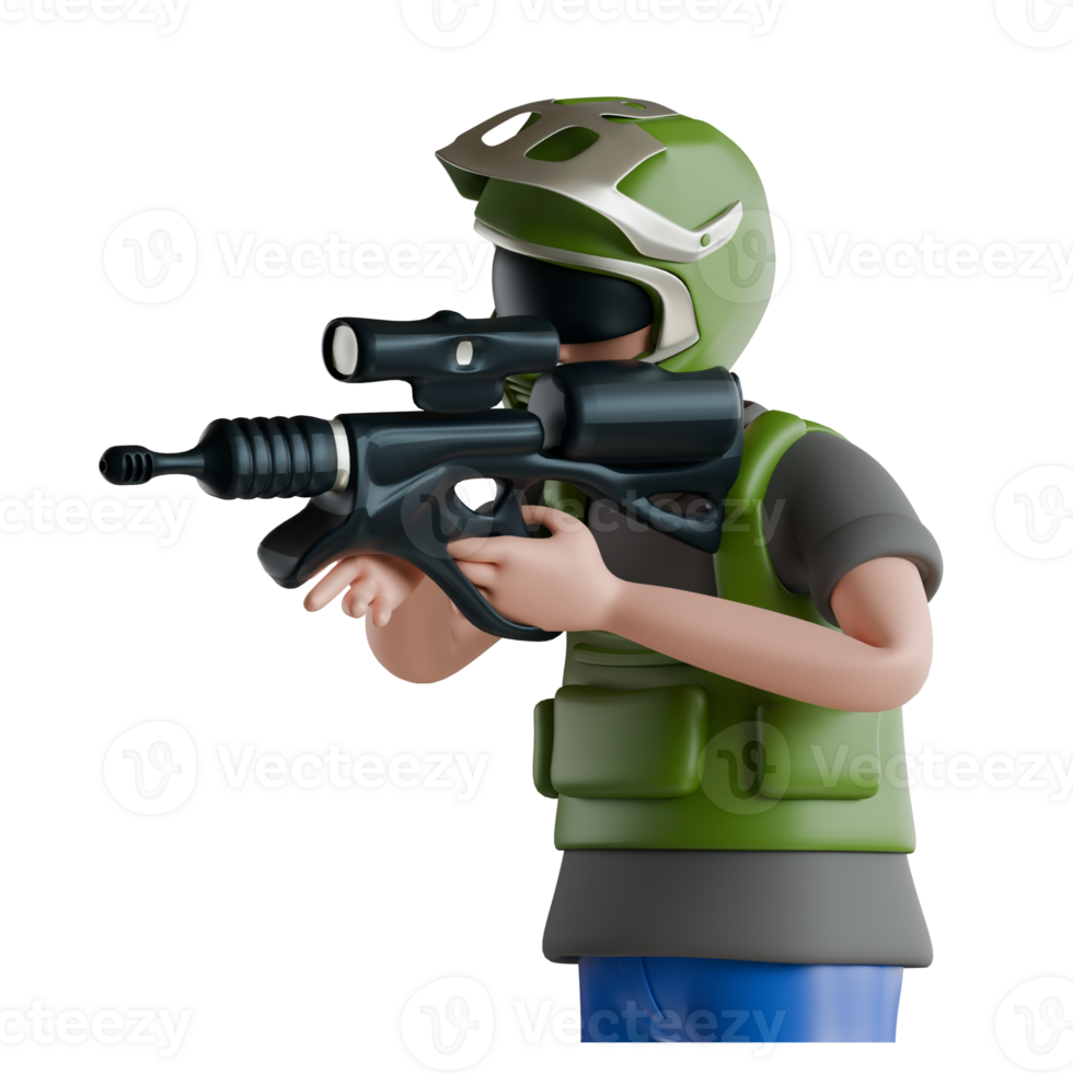 A man in a green uniform holding a gun png