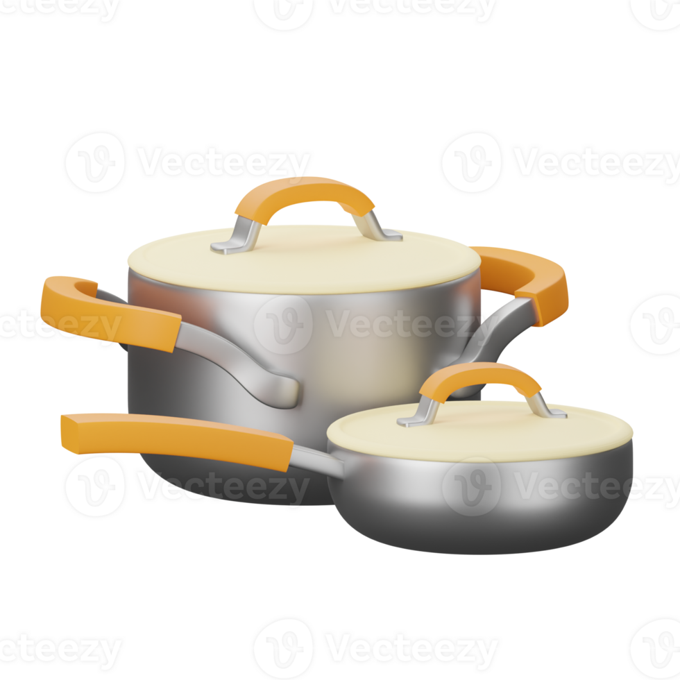 Two pots and pans with handles on a black background png