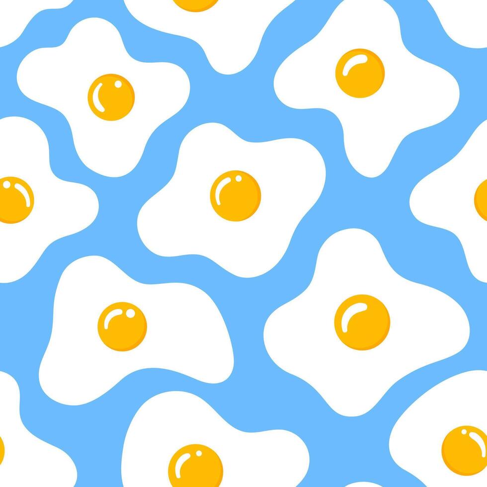 Fried eggs seamless pattern, background. Flat style illustration, drawing vector