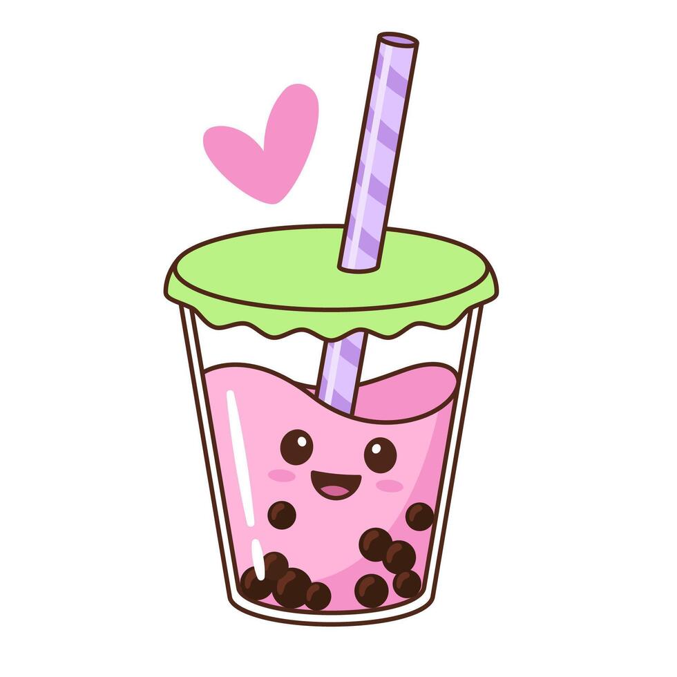Bubble tea tapioca, cute kawaii cartoon style illustration, drawing vector