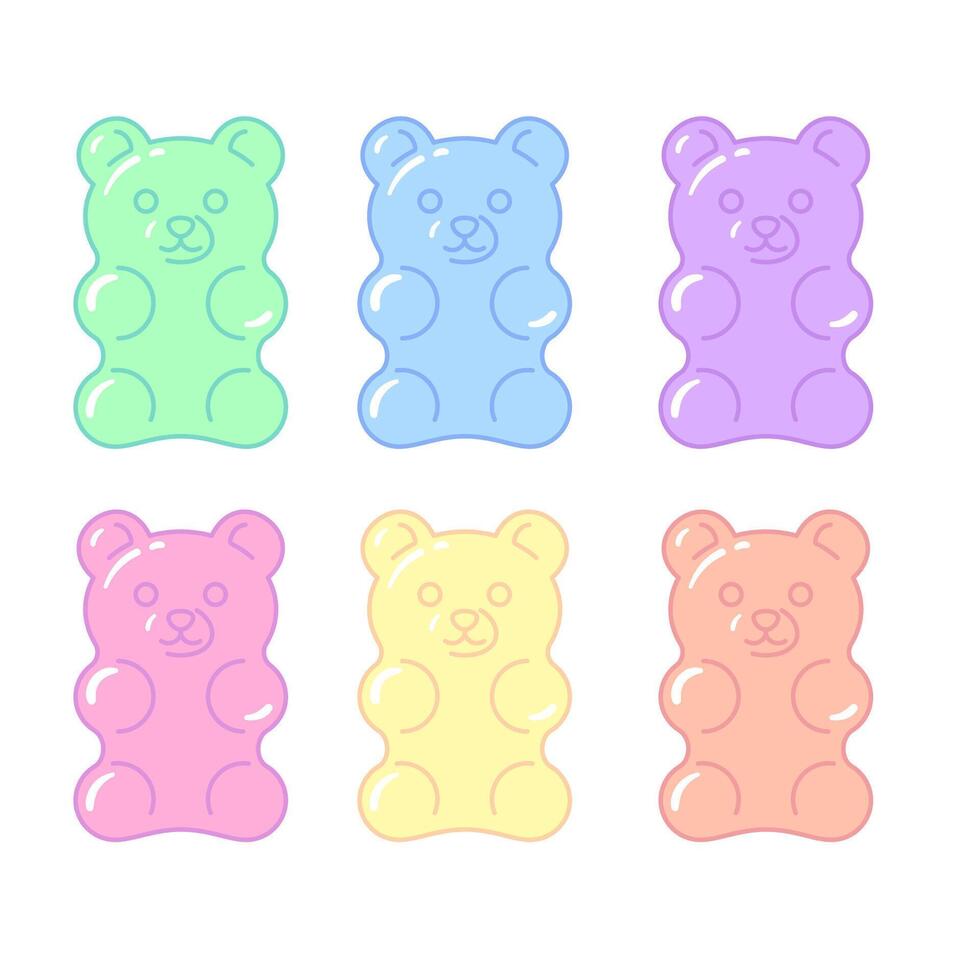 Gummy bears, marmalade, jelly, set of cute cartoon style drawings, illustration vector