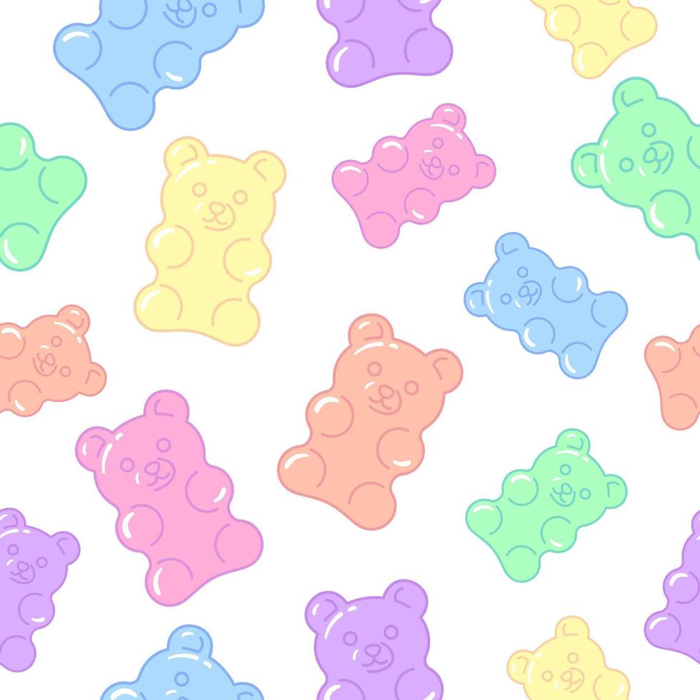 Gummy bears, marmalade, jelly seamless pattern, background. Cute cartoon style drawings, illustration vector
