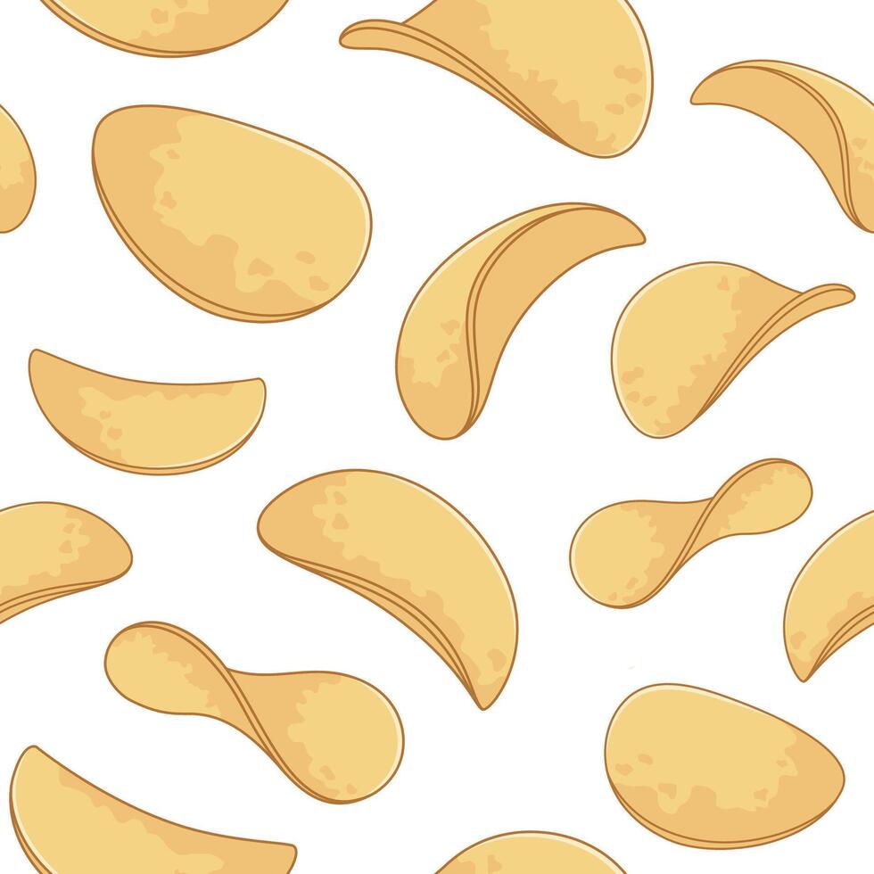 Potato chips seamless pattern, background. Comic, cartoon style illustrations, drawings vector
