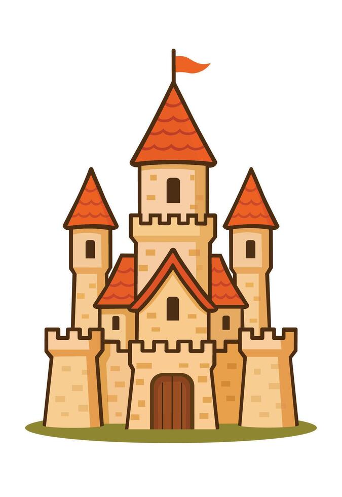 An illustration of a castle with a flag on top vector