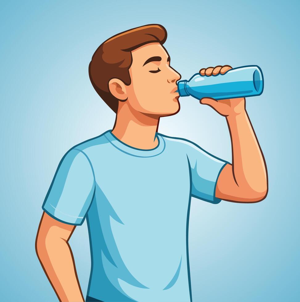 A man drinking water from a bottle vector